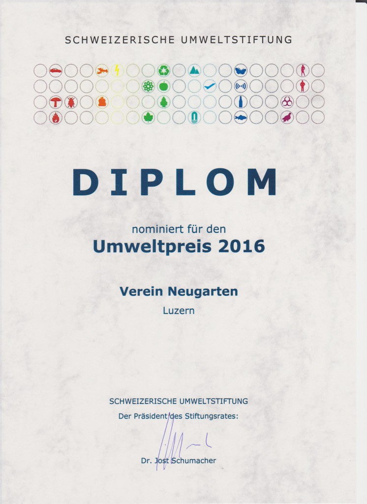 Diplom Nominierung Schweizer Umweltpreis 2016